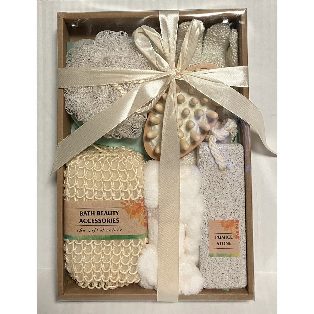 Womens 6-Piece Beauty Accessories Bath Gift Set Pumice Stone Loofah Mitt NIB